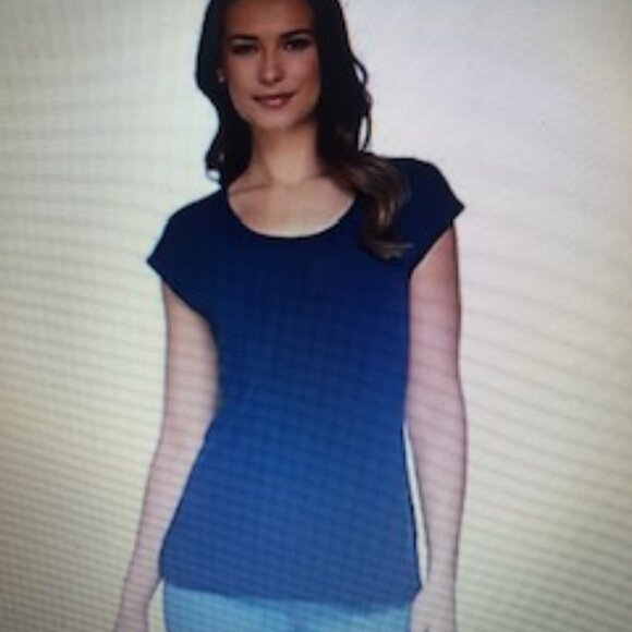 Susan Graver Liquid Knit Cap Sleeve Top - Navy 1X - Picture 1 of 6